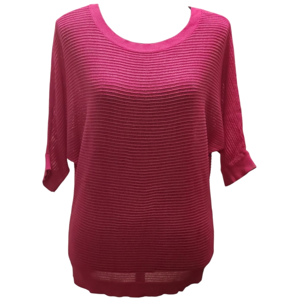 Vintage Express Pink Boat Neck Knit 3/4 Sleeve Sheer Sweater